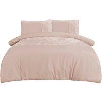 Smart Living Soft & Elegant Cosy Velvet Cuff Panel Duvet Cover Set with Pillowcases in Light Beige | Size: Single