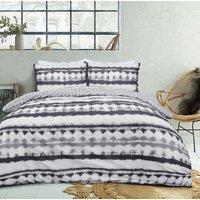 Smart Living Printed Reversible Polycotton Tiedye Tassel Trim Duvet Cover With Pillowcases in Black | Size: King