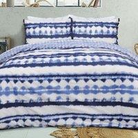 Smart Living Printed Reversible Polycotton Tiedye Tassel Trim Duvet Cover With Pillowcases in Blue | Size: King