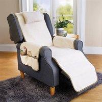 Coopers of Stortford Sherpa Fleece Armchair Cover with Adjustable Cushion & 3 Pockets in Beige