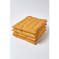 Homescapes 4 Pack Seat Pads Luxury 100% Cotton Indoor Outdoor Garden Cushion, 40cm in Mustard | Size: 40 cm x 40 cm