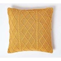Homescapes Diamond Cable Knit Cushion Cover in Mustard | Size: 45 cm x 45 cm