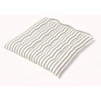 Homescapes Grey Stripe Seat Pad with Button Straps 100% Cotton