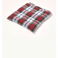 Homescapes Seat Pad Luxury Cotton Macduff Tartan Indoor Outdoor Garden Cushion, 40cm in Red