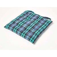 Homescapes Seat Pad Luxury Cotton Green Tartan Indoor Outdoor Garden Cushion, 40cm