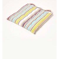 Homescapes Osaka Green Stripe Seat Pad with Button Straps 100% Cotton, 40 x 40cm | Size: 40 x 40 cm