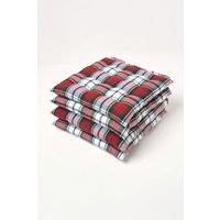 Homescapes 4 Pack Seat Pads Cotton Macduff Tartan Indoor Outdoor Garden Cushion, 40cm in Red | Size: 40 cm x 40 cm