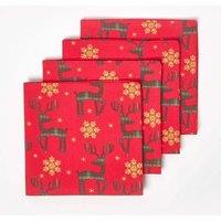 Homescapes Red Reindeer Christmas Napkins, Set of 4