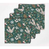 Homescapes Festive Forest Green Christmas Napkins, Set of 4 in Dark Green