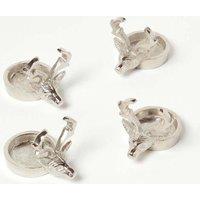 Homescapes Set of 4 Stag Christmas Tea Light Holders in Silver