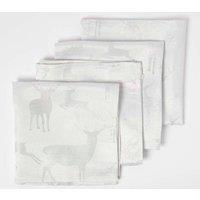 Homescapes Stag Christmas Napkins, Set of 4 in Silver