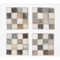 Homescapes Block Check Grey Leather Coasters Set of 4