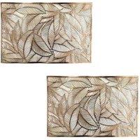 Homescapes Set of 2 Floral Leaf Decorative Gold Placemats