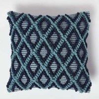 Homescapes Tula Handwoven Textured Navy & Teal Cushion | Size: 45 cm x 45 cm