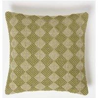 Homescapes Lima Handwoven Textured Green Cushion | Size: 45 cm x 45 cm