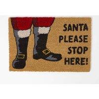 Homescapes Santa Stop Here' Rubber & Coir Doormat in Natural | Size: 40 cm x 60 cm