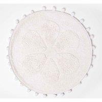 Homescapes Floral Bath Mat 100% Cotton with Pom Pom Edges in White