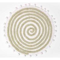 Homescapes Spiral Bath Mat 100% Cotton with Pom Pom Edges in Green