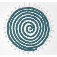 Homescapes Spiral Bath Mat 100% Cotton with Pom Pom Edges in Blue