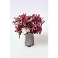 Homescapes Set of 2 Artificial Red & White Glitter Poinsettia Bouquets