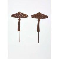 Homescapes Steel Parasol Mushroom Garden Stake Decorations, Set of 2 in Brown
