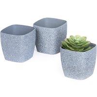LIVIVO Set of 3 Grey Decorative Plastic Plant Pots - 12cm