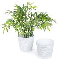 LIVIVO 18cm Plastic Plant Pots - Set of 2 in White