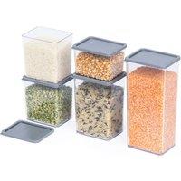 LIVIVO Food Storage Containers Set of 5 Grey Airtight Pots in Clear