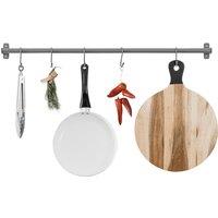 LIVIVO 79cm Wall Mounted Kitchen Hanging Rail with 5 S Hooks Black in Grey