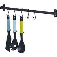 LIVIVO 50cm Wall Mounted Hanging Rail with 5 Hooks Black