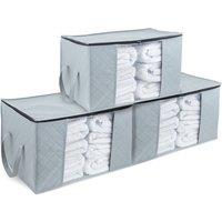LIVIVO Storage Bags Set of 3 Large Bedding Clothes Storage Bags 84L with Window Zip Handles Foldable in Grey