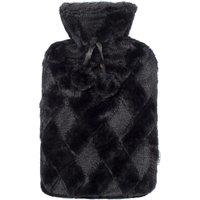 LIVIVO 2L Hot Water Bottle with Black Pom-Pom Lattice Cover - Thermotherapy Pain Relief