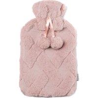 LIVIVO 2L Hot Water Bottle with Black Pom-Pom Lattice Cover - Thermotherapy Pain Relief in Pink