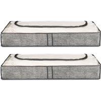 LIVIVO Set of 2 Grey Linen Printed Underbed Storage Bag with Viewing Panel