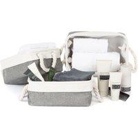 LIVIVO Mara Medium Storage Basket Set of 3 Beige Fabric Organisers in Grey