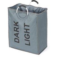 LIVIVO Lights & Darks Laundry Basket Grey Double Section Folding Washing Hamper with Handles 65cm