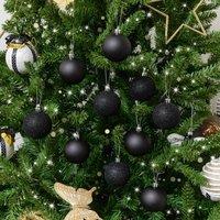 Melody Maison Set Of 10 Mixed Glitter Black Baubles - 6cm