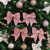 Melody Maison Set Of 4 Glitter Pink Christmas Bows