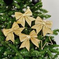 Melody Maison Set Of 4 Gold Glitter Christmas Bows