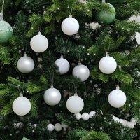 Melody Maison Set Of 10 Mixed Glitter White & Silver Baubles - 6cm