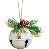 Melody Maison Set Of 2 White Bell Hanging Decoration With Foliage 8cm