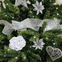 Melody Maison Silver Sparkle Ruffle Christmas Tree Ribbon - 270cm (2.7m / 106.3') in Metallic Silver
