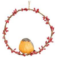 Melody Maison Large Round Robin Wreath Hanging Decoration - 20cm in Red