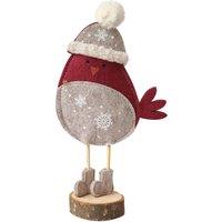 Melody Maison Red Felt Robin Standing Decoration With Wooden Base - 22cm