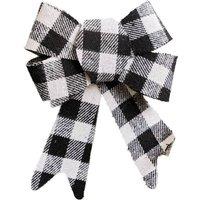 Melody Maison Set Of 2 Black & White Checked Bow Decorations - 17cm