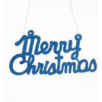 Melody Maison Navy Blue Glitter Merry Christmas Sign - 19.5cm in Dark Blue