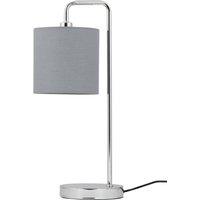 First Choice Lighting Chrome Arched Table Lamp with Grey Cotton Shade in Silver
