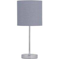 First Choice Lighting Chrome Stick Table Lamp with Grey Cotton Shade in Silver