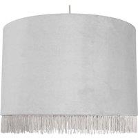 First Choice Lighting Fringed - Silvery Grey 38cm Fringed Velvet Pendant Shade in Silver