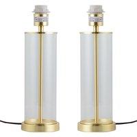 First Choice Lighting Set of 2 Aura - Satin Brass with Glass Column Table Lamp Bases in Gold